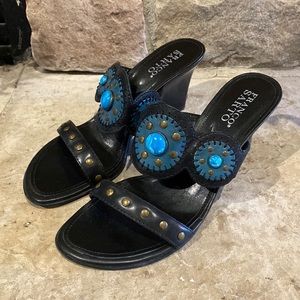 Womens Size 8M FRANCO SARTO Heels Shoes Sandals 8 Black Turquoise